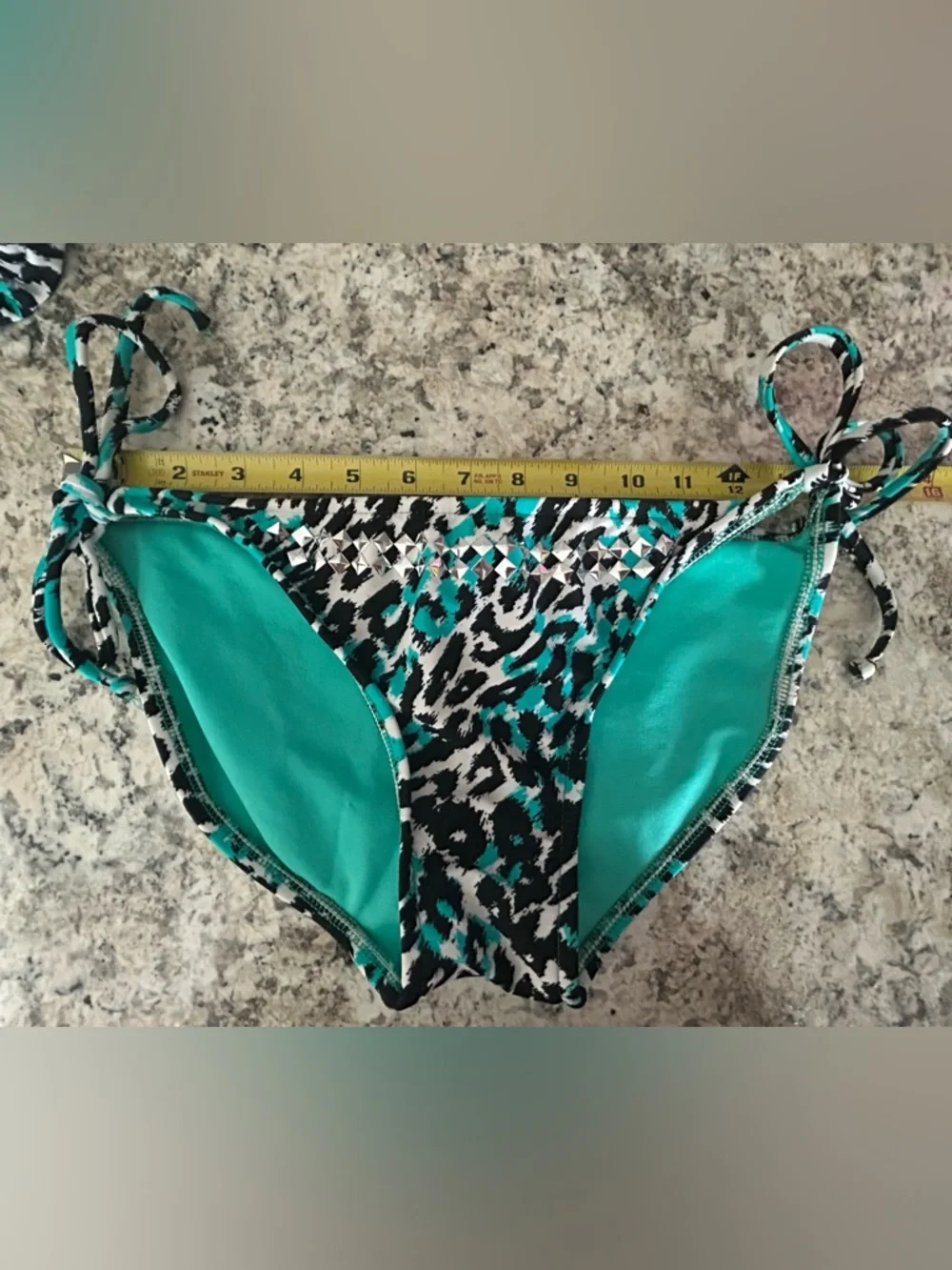 Xhilaration Turquoise Cheetah Animal Print Jeweled Bikini Adjustable Size L - Picture 12 of 12